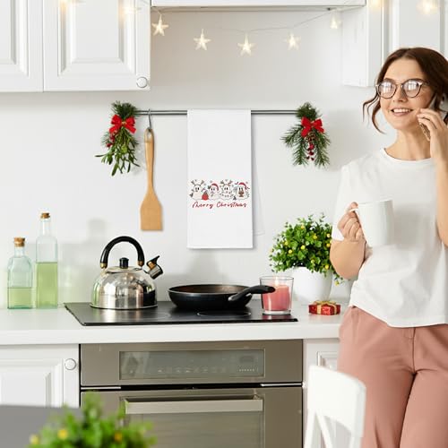 Christmas Ghosts Kitchen Towels - Funny Ghost Santa Light Dish Waffle Towel for Holiday Decor