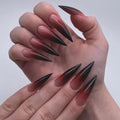 MISUD Long Stiletto Fake Nails with Goth Red Black Ombre - 24 pcs with Nail Glue - Variation 10512Red&Black