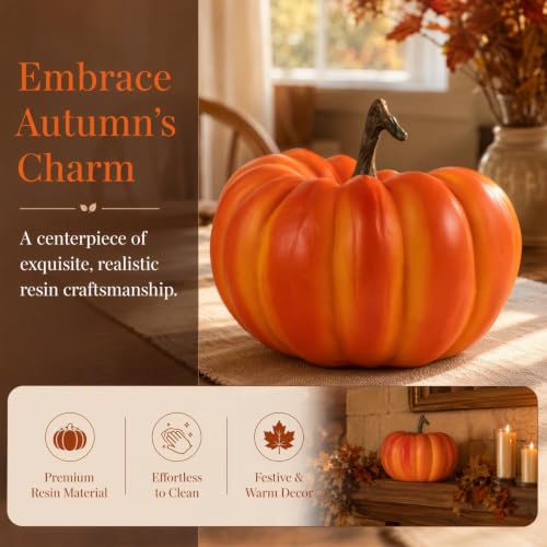 Artificial Pumpkin Decoration - Realistic Resin Fall Halloween Ornament 13.5x17.2cm