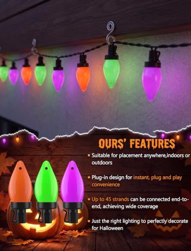 Halloween 26FT C7 LED String Lights - Orange, Green, Purple Opaque, Connectable
