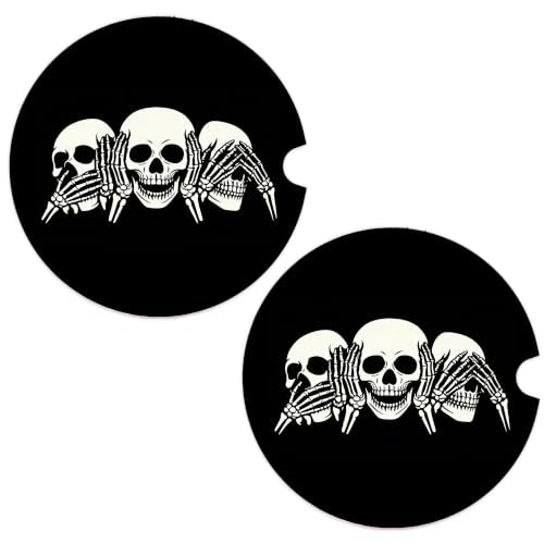 Gothic Car Coasters Set of 2 - Horror Skull Auto Accessories, Variation: Gothic