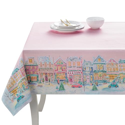Christmas Market Pink Tablecloth 70x90 Rectangular Reusable Cotton - Maison d'Hermine