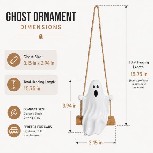 Halloween Ghost Car Ornament - Swinging Resin Hanging Decoration - Style 2
