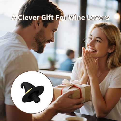 2 PCS Witch Hat Wine Stoppers - Halloween Party Wine Bottle Seals - Black & Yellow