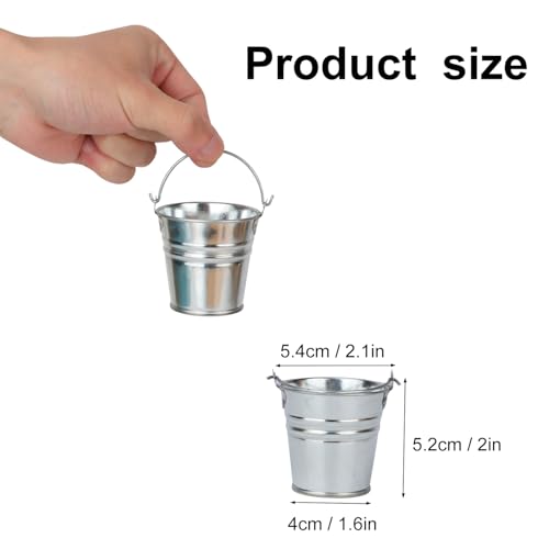 50 Pack Galvanized Mini Metal Buckets with Handles - 2.1 Inch Small Tin Pails for DIY, Decor & Party