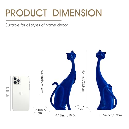 Navy Blue Cat Statue Couple Figurines - Modern Resin Table Decor for Living Room Office