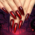 Halloween Press On Nails - Long Red Stiletto with Cat's Eye Design - Almond Style-22