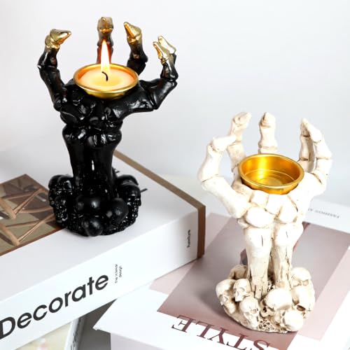 Halloween Gothic Skeleton Hand Candle Holder Black - Spooky Jewelry & Decor Organizer