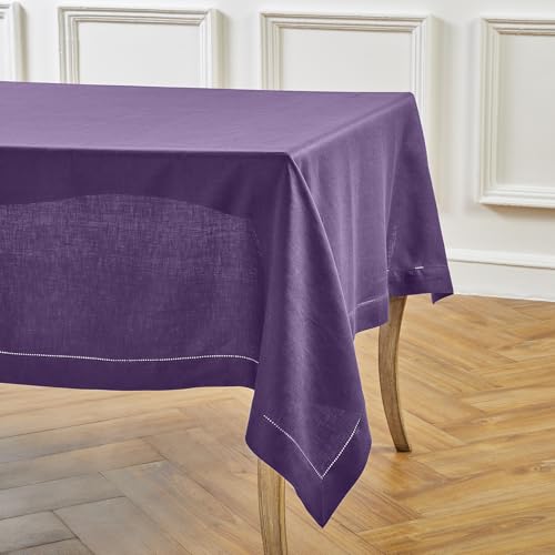 Pure Linen Tablecloth Purple 60x144in Classic Hemstitch - Handcrafted