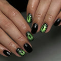 Halloween Square Press-On Nails with Sparkly Green Evil Eye - 24Pcs, Variation 27