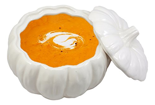 Ceramic Pumpkin Bowl with Lid - 6 Inch Harvest Pumpkin Serveware - White
