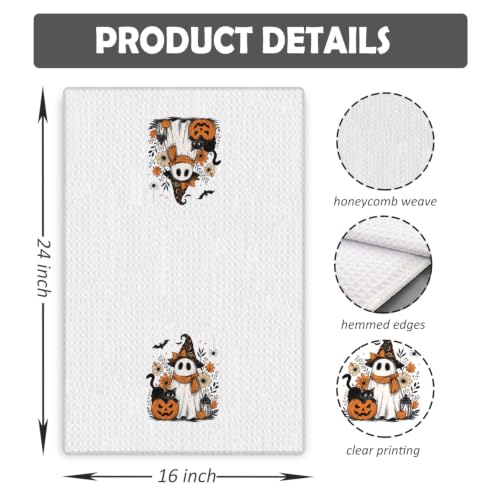 Halloween Witchy Ghost Kitchen Dish Towels - 16x24 Inches, J- Variation
