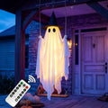 Adjustable Hanging Ghost Decorations with LED Lights for Outdoor Halloween Yard