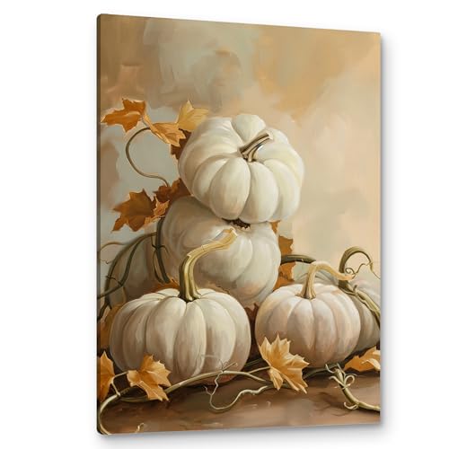 Fall Wall Art Decor Canvas Pumpkin 24x16 Inches with Frame - Harvest Thanksgiving Halloween