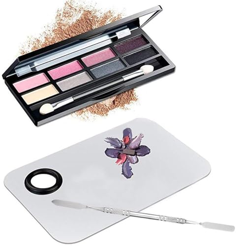 Stainless Steel Makeup Palette with Spatula Tool - 4.23 Ounce, Silver, 6x4 Inch