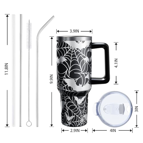 Halloween Spider Web Bats 40 oz Tumbler with Lid Handle & Straw - Variation of THIS listing