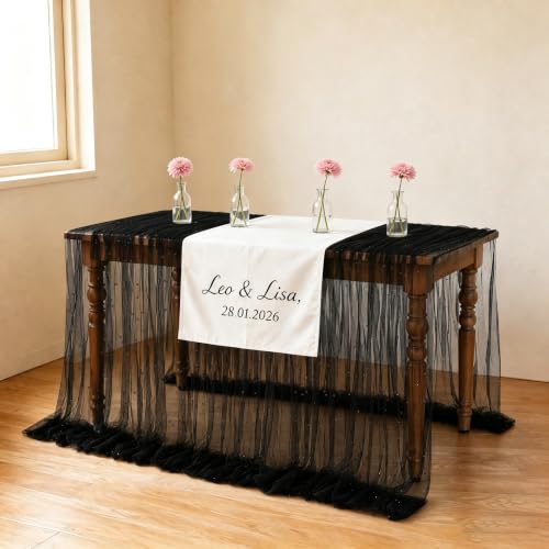 Gauze Tablecloth Black Pearl Tulle Overlay 60x120 Inches - 1 Piece