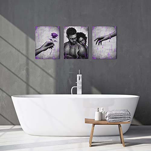 African American Couple Wall Art Canvas Set - Purple & Gold 12x16x3