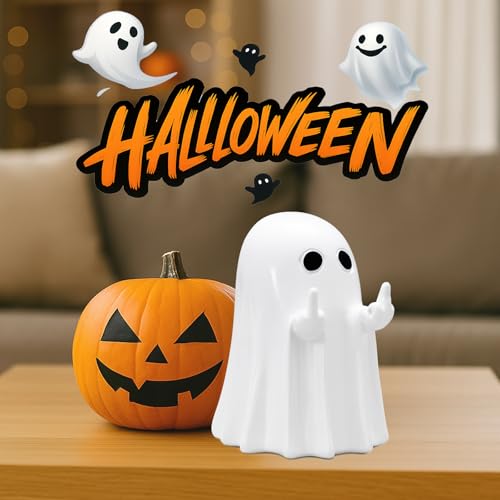 Halloween Ghost Figurine - Spooky Resin Tabletop Decor with Funny Face