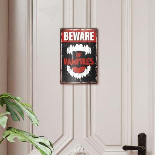 Vampire Halloween Metal Wall Sign Decor - 12x8 Inch - Variation Halloween Sign03