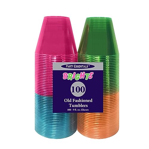 Neon Plastic Cups Assorted Colors 100 Count Pack of 6 - Reusable Partyware