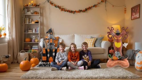 Halloween Standing Foil Balloons Set - Ghost Castle & Spooky Tree, 4ft, Helium-Free, Self-Standing Halloween Decorations with Variation Castle & Tree