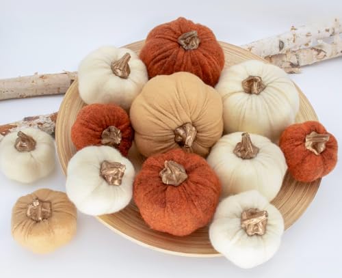 12-Piece Fall Pumpkin Decor Set - Felt Artificial Pumpkins for Autumn and Thanksgiving