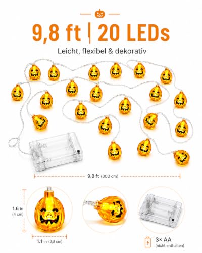 Halloween String Lights 9.8FT 20 LED Orange Battery Operated Fairy Lights