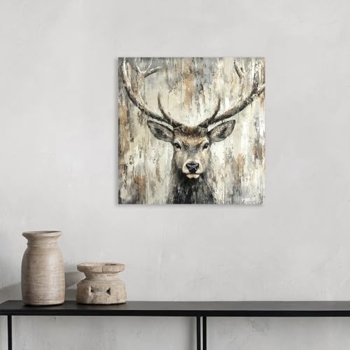 Deer Wall Art Canvas - Woodland Animal Poster for Country Bedroom & Kitchen 24x24 - Deer