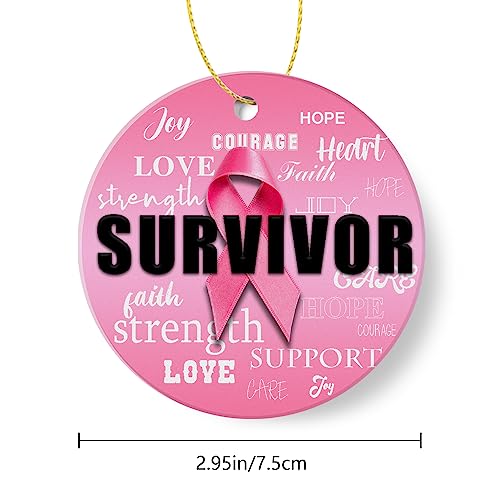 Pink Ribbon Christmas Ornament - Breast Cancer Awareness Gift for Women, Mom, Wife, Daughter - 3 Inch Ceramic Hanging Decor