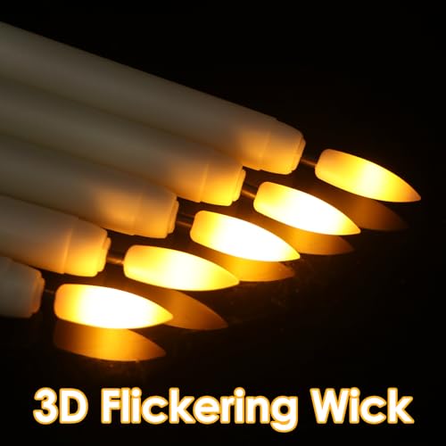 GenSwin 26 Pcs Ivory Flameless Taper Candles with 3D Flickering Wick - Battery Operated for Home Wedding Xmas