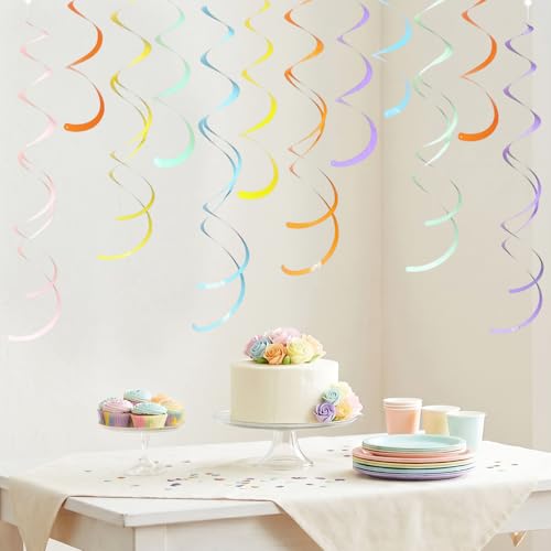 Black 30Pcs Colorful Ceiling Swirl Foil Party Decorations Hanging Streamers
