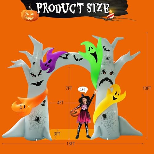 14FT Halloween Inflatable Ghost Tree Arch with 15 LEDs for Outdoor Yard Decoration