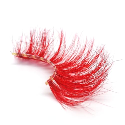 Red 3D Mink Eyelashes - Super Long 27mm False Lashes with Invisible Band, 1 Pair - M3D-460