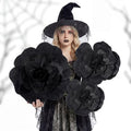 Giant Black Artificial Roses Set of 3 - Velvet Halloween Gothic Decor, 12-20 Inch Variation of Velvet Rose / Black