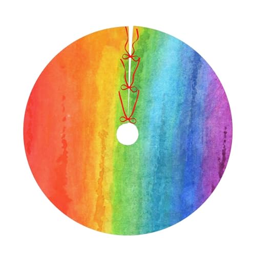 Rainbow Watercolor Christmas Tree Skirt 36-Inch Holiday Decor - Festive Xmas Home Mat