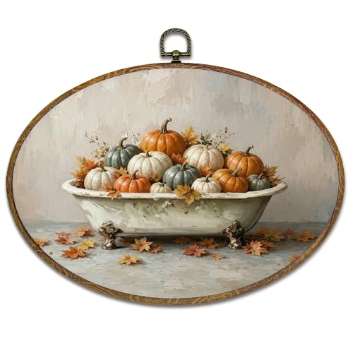 Fall Pumpkin Wall Art Decor - Oval Thanksgiving Bedroom Bathroom 11.4x8.6 Inch - Pumpkin 7