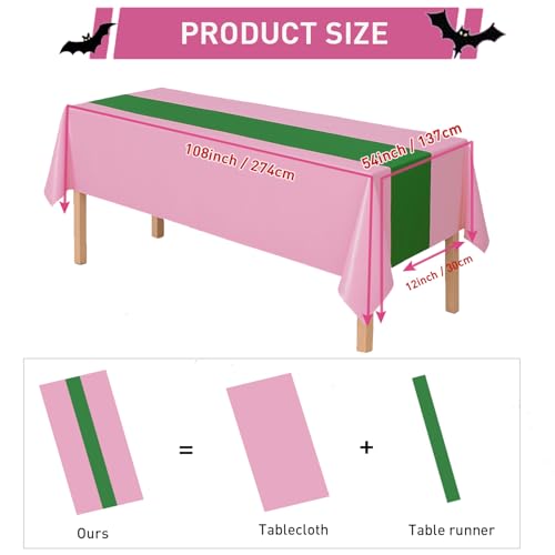 BYOJIA 4-Pack Witch Party Tablecloths - Pink & Green 54x108 Inches, Disposable Plastic Rectangular Cover for Kids Baby Shower & Halloween