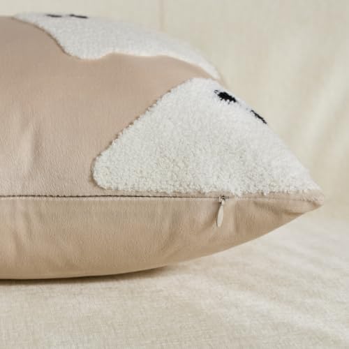 Halloween Pillow Covers 16x16 Inch Set of 2 Embroidered Ghost Decor Beige