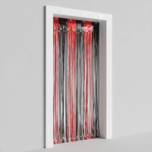 Black and Red Metallic Fringe Curtains 3 Pack - Halloween Party Backdrop