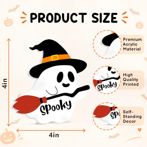 Spooky Halloween Decor Sign - Acrylic Ghost 4x4 Inch - Funny Holiday Accent