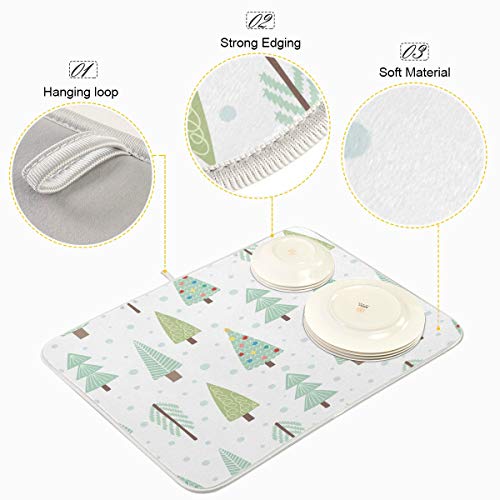 Christmas Trees Dish Drying Mat 16x18 Inches - Kitchen Counter Protector & Absorbent Polyester
