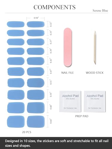 Semi Cured Gel Nail Strips - Serene Blue, 20 Pcs Salon-Quality Nail Wraps