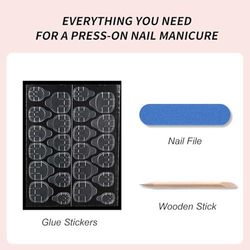 Halloween Press On Nails - Medium Oval Fake Nails with Spiders & Bats - Style-08, Black, 24Pcs