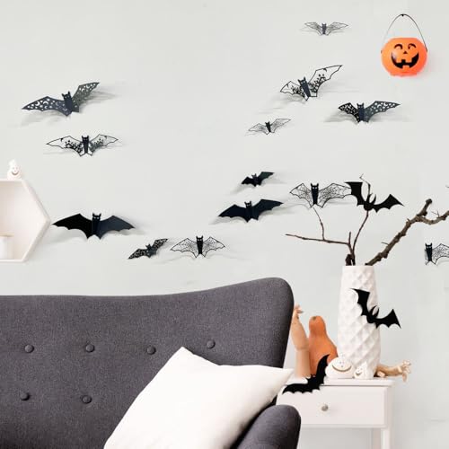 Halloween Bat Wall Decals - 24pcs 3D Self-Adhesive PVC Stickers for Party Decor