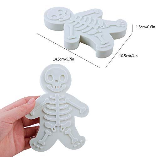 2-Pack Skeleton Cookie Mold with Stamp - Skull & Sugar Skull Cookie Cutter for Halloween and Christmas Baking