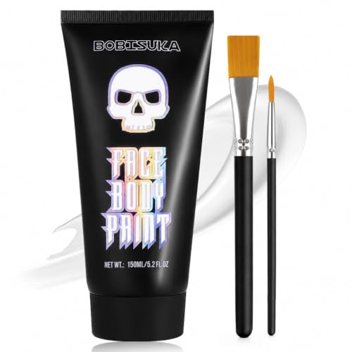 White Face & Body Paint Set - 5.2oz with 2 Brushes for Full-Body Makeup & Cosplay