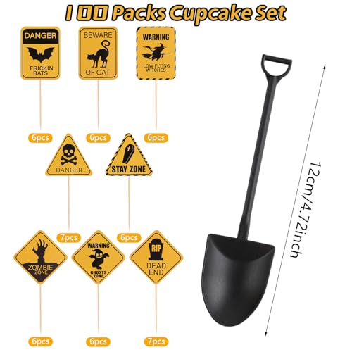 Halloween Cupcake Toppers and Disposable Spoons Set - Zombie Warning Party Decorations