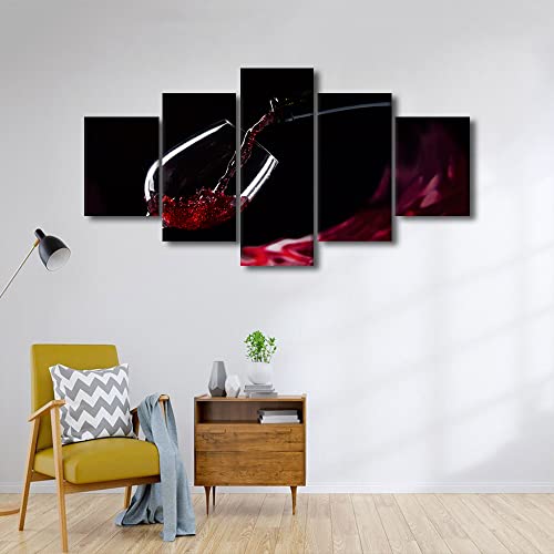 Red Wine Wall Art Canvas Print - 60''Wx32''H Modern Food Decor - Framed & Ready to Hang