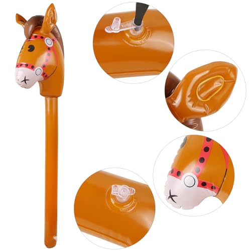 2PCS Inflatable Pony Stick Horse for Party Decorations and Costumes - Brown, 37 Inches